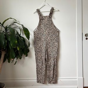 Wildfang Leopard-Print Sleeveless Overalls in Beige and Brown